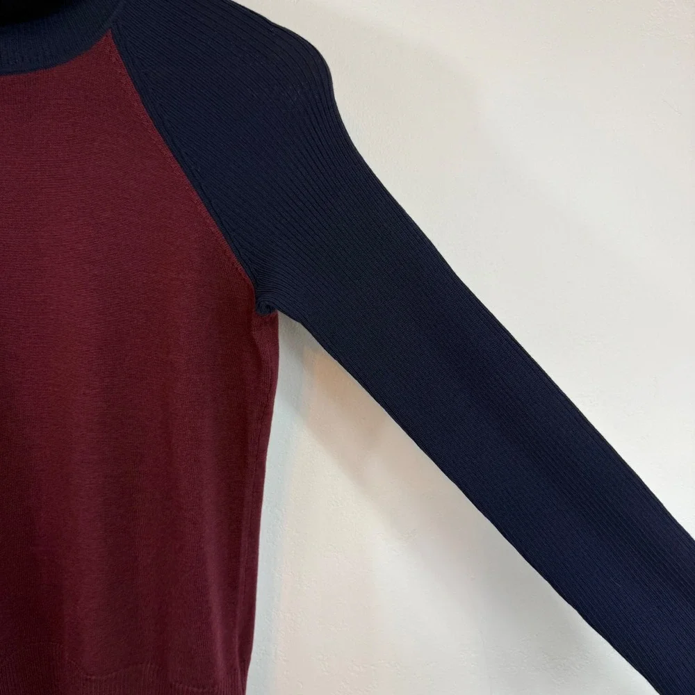 Pendleton Merino Wool Turtleneck Sweater Colorblock Burgundy Navy Preppy P S